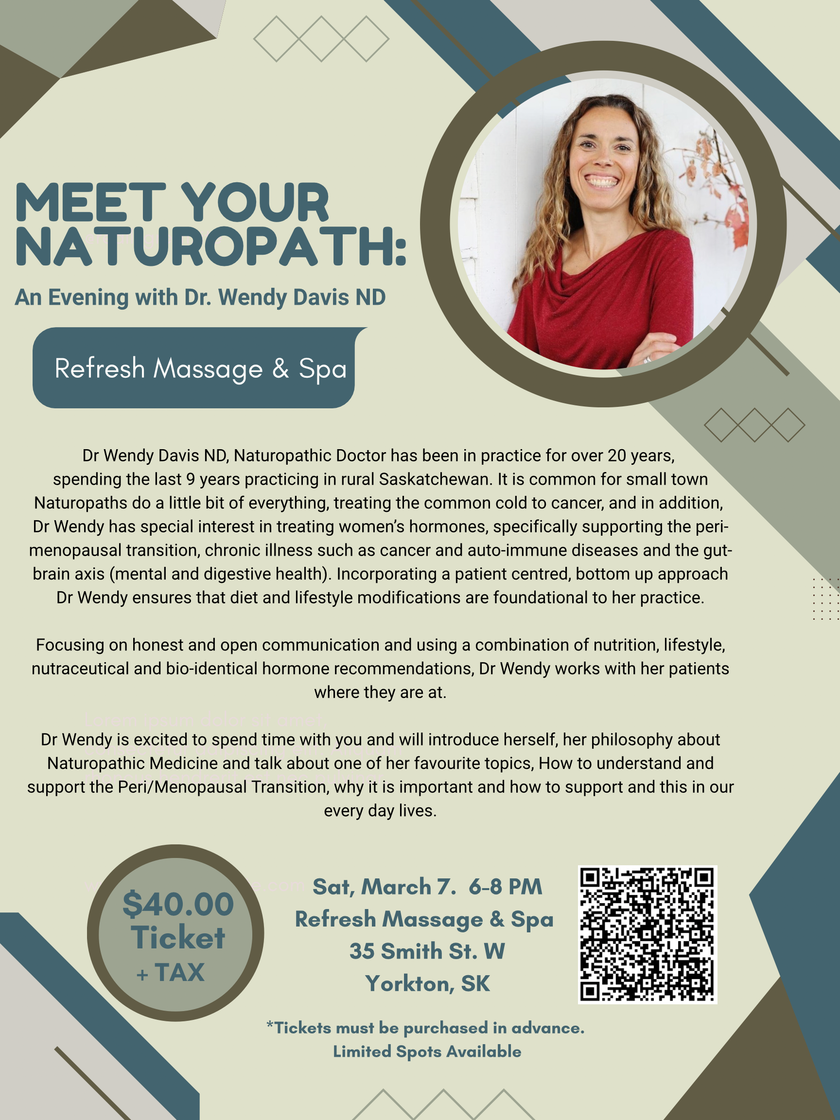 Yorkton SK Event Meet Your Naturopath: An Evening with Dr. Wendy Davis ND